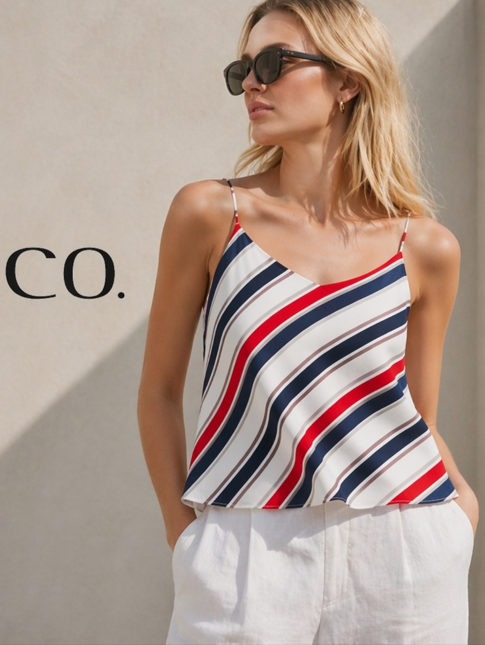 RW&CO. Striped Red Navy & White Sleeveless  Racerback V-Neck Cami Sz S